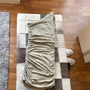 L Space one shoulder ruched dress in sage green with